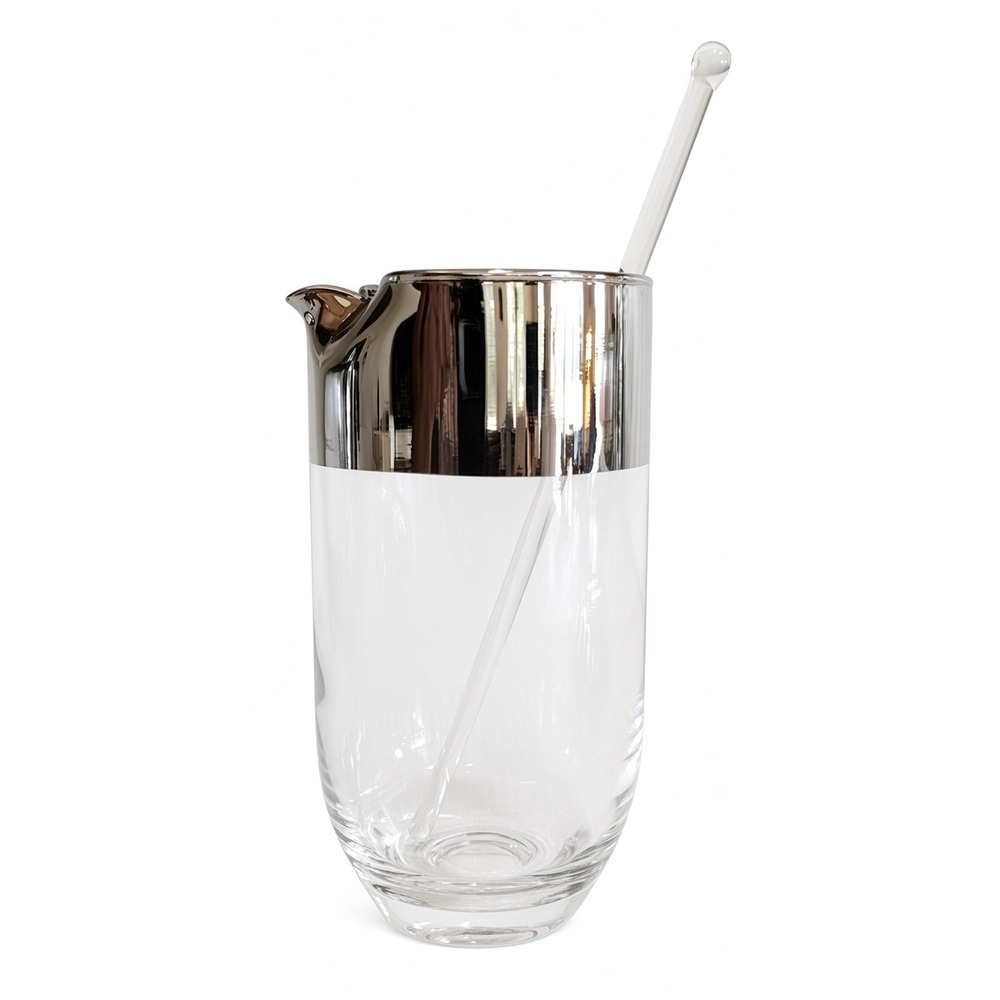Vintage Queens Lusterware Silver Rim Cocktail Pitcher, Stirrer, Ice Lip, 3 Cups